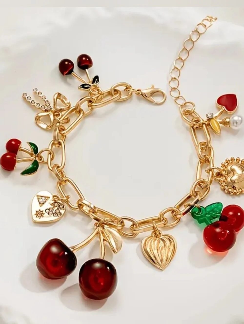 Women Fashion Golden Color Cherry Charm Bracelet